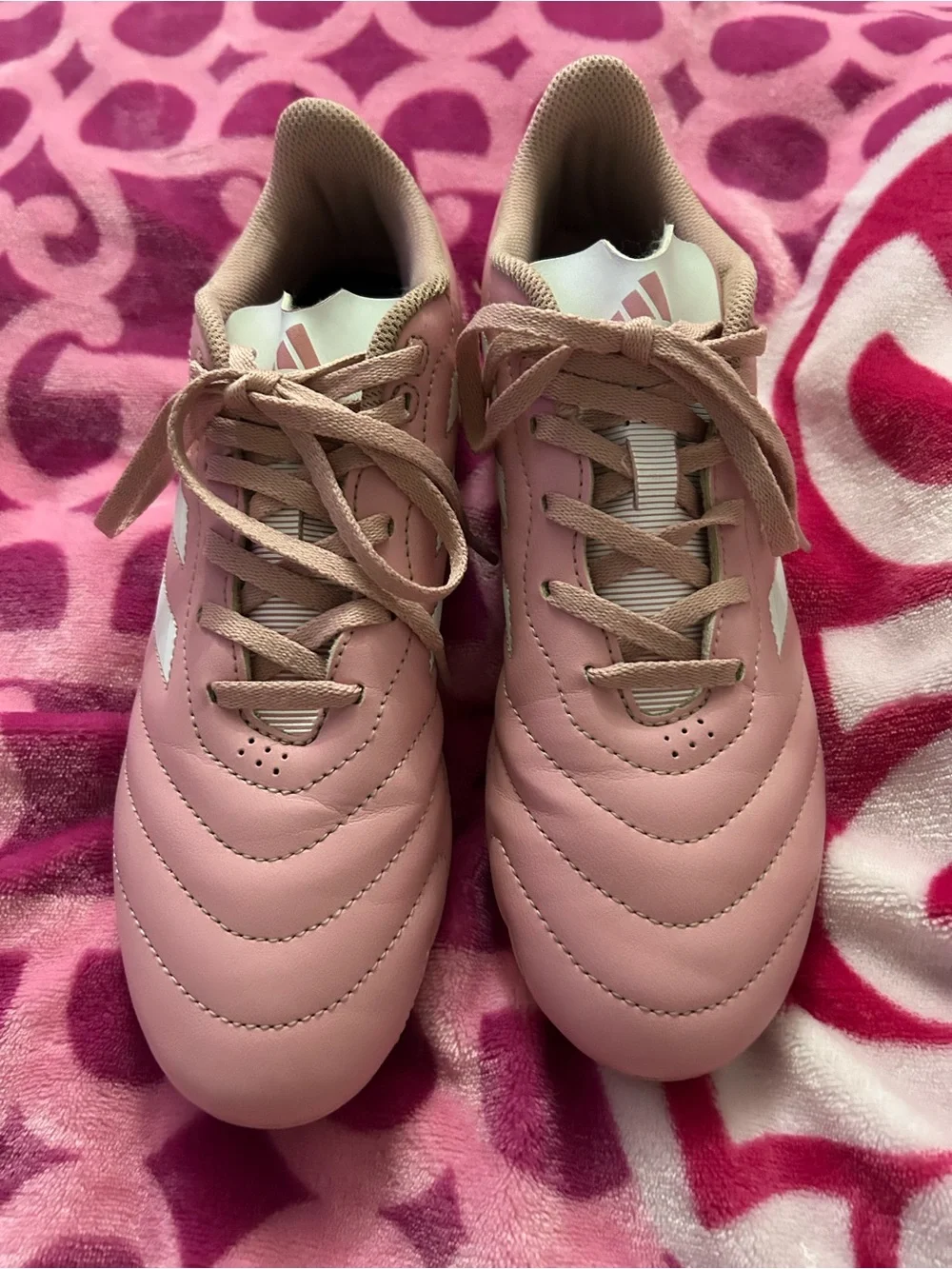 adidas Pink Women’s Soccer Cleats with White Stripes